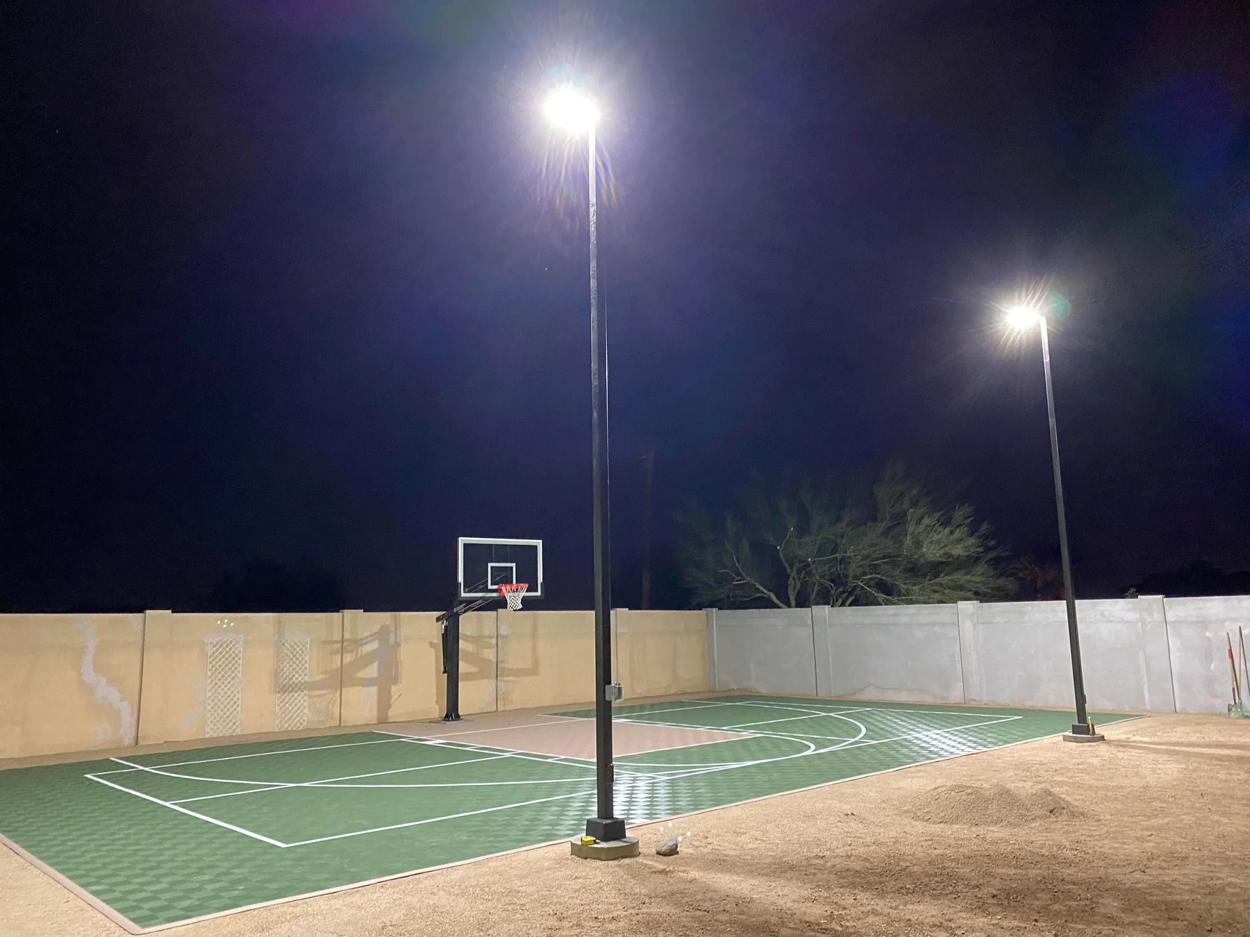 Basketball court at night with LED lighting in Houston Texas